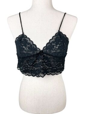 Vintage 80s 90s Alana Gale Sheer Black Lace Bralette Cami Small Dark Coquette